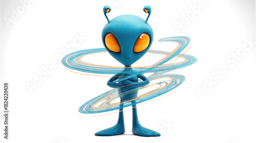 cartoon-style cyan alien with on white background