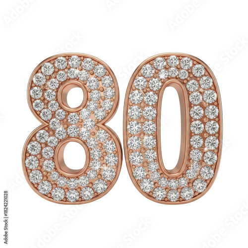 Sparkling Rose Gold Number 80 with Diamonds Elegant Design for Celebration