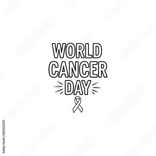 World cancer day text with awareness ribbon