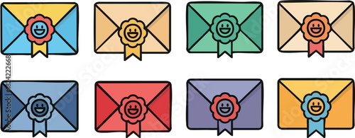 Colorful Envelopes with Wax Seals A Collection of Mail Icons.