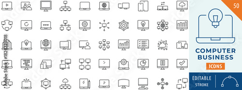 Computer business icon collection set. Editable stroke.
