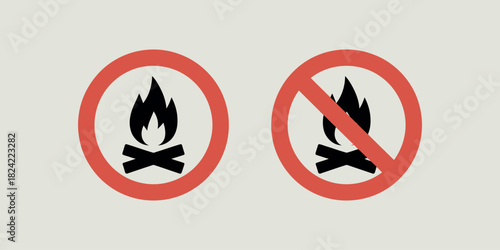 Fire allowed and fire prohibited signs on a light background