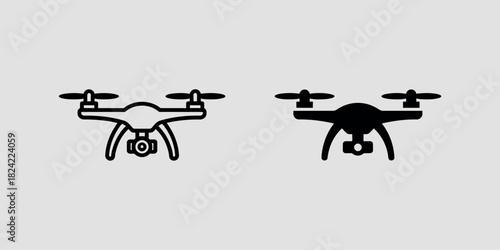 Two drone icons one outlined and one solid black