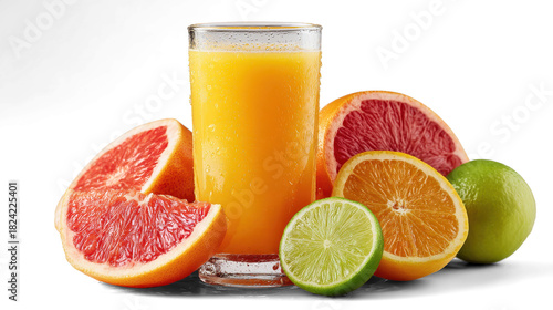 Fresh juice isolated. Juice glass on white