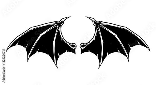 Vector of demon wings, sharp edges, aggressive silhouette, isolated, bold outline, horror style