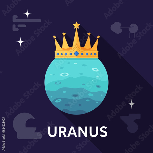 Uranus planet with a golden crown on top illustration.
