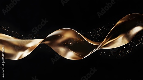 Elegant golden ribbon swirls gracefully against a dark background, creating a luxurious and flowing design.