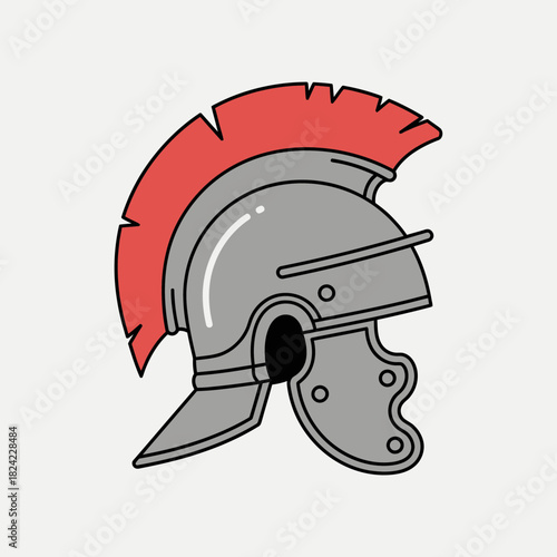 Roman soldier helmet with red crest side view illustration vector graphic.