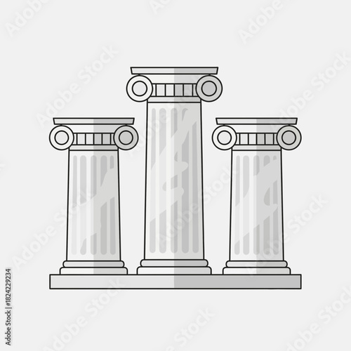 Three ionic columns stand on a shared base with different heights.