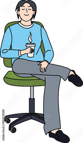 休憩時間にコーヒーを楽しむ人物イラスト