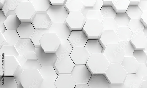 Abstract 3D white hexagonal pattern with depth and light