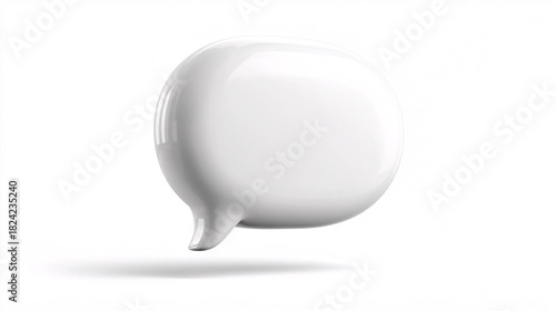White 3D Speech Bubble Icon with Soft Shadow on White Background
