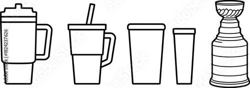 Drinkware outline, trophy icon, black graphic, vector illustration, beverage container, sports celebration, mug cup straw, award symbol, drink shapeDrinkware outline, trophy icon, 