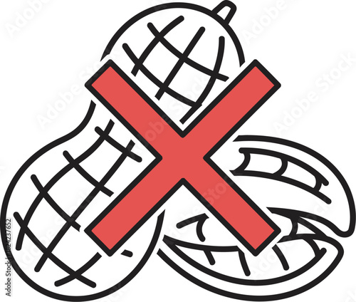 Peanut allergy symbol with a red cross, representing food intolerance and dietary restrictions.