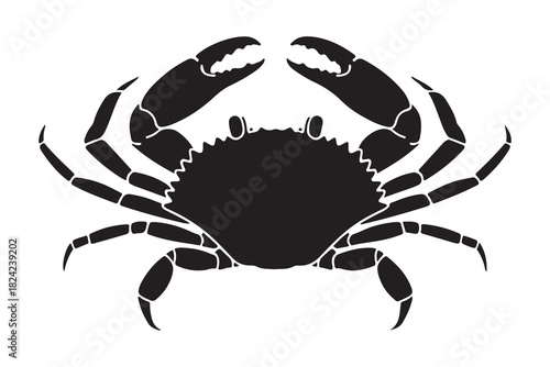  Black silhouette of a crab with claws raised and legs spread on a white background