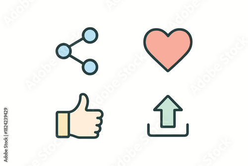 Social media icons for sharing liking and uploading content