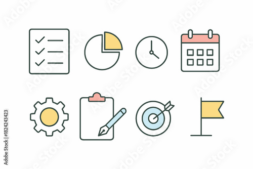 Set of business and planning icons with a hand drawn style