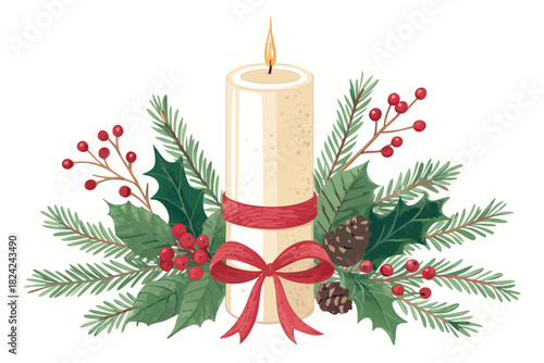 Elegant Christmas Candle Centerpiece With Holly And Professional Photo