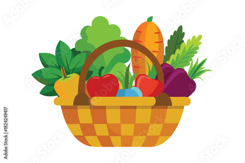 The woven basket overflows with vibrant apples, crisp lettuce, and a plump carrot