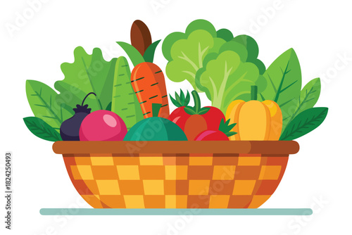 Freshly harvested vegetables fill a wicker basket, showcasing nature's colorful bounty and healthy options