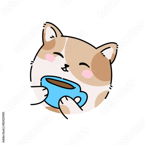 Cute cat enjoying a warm cup of coffee.