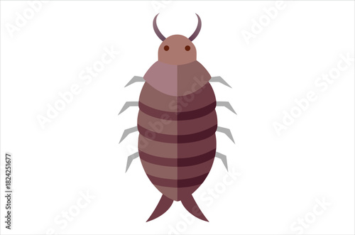 A stylized illustration of a silverfish insect focusing on its elongated body