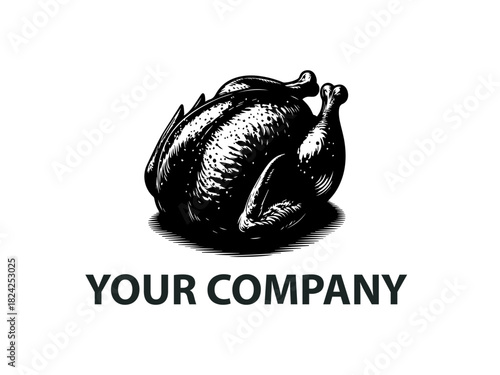 Chicken silhouette displayed as a simple black vector emblem design. Farm animal concept