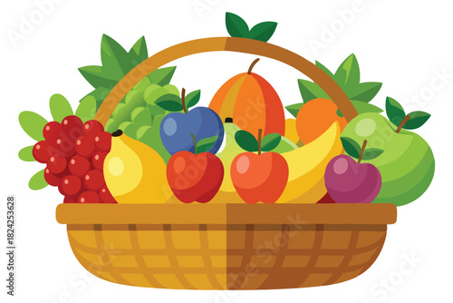 Fresh assortment of fruit in a wicker basket displays nature's bounty and goodness