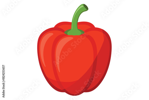 Fresh red bell pepper displays cartoonish form against bright white background perfectly