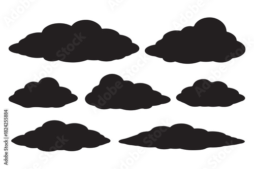  Collection of diverse black cloud shapes in silhouette style illustration