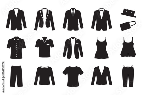  Collection of elegant formal and casual clothing items in silhouette style