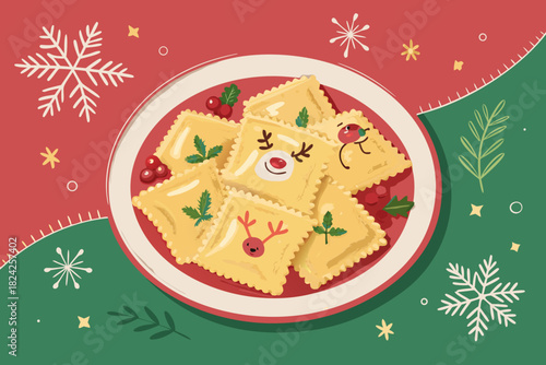 Crisp Christmas Ravioli Festive Pasta Plate Creative Visual
