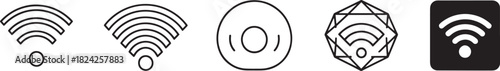 Collection of diverse wi-fi and wireless signal icons, illustrating various styles of network connectivity symbols for digital use. Vector