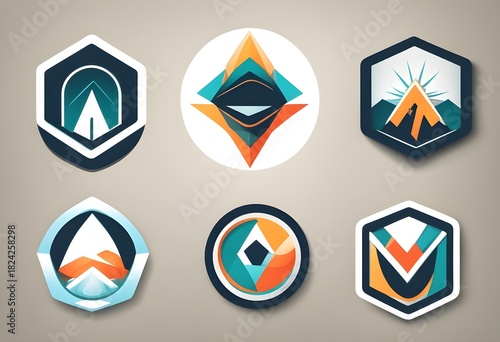 Geometric Outdoor Adventure Logos Set Abstract Nature Camping Badges