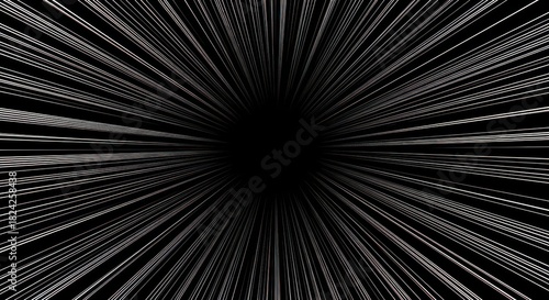 High-speed action, black and white anime lines, Radial speed lines on black. Light speed velocity lines. Flash action, manga style comic background