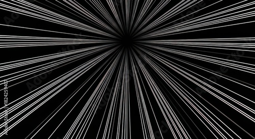 High-speed action, black and white anime lines, Radial speed lines on black. Light speed velocity lines. Flash action, manga style comic background