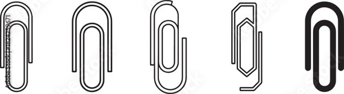 Paper clip icon set with various office stationery outlines and solid designs, perfect for organization and document management visuals Vector