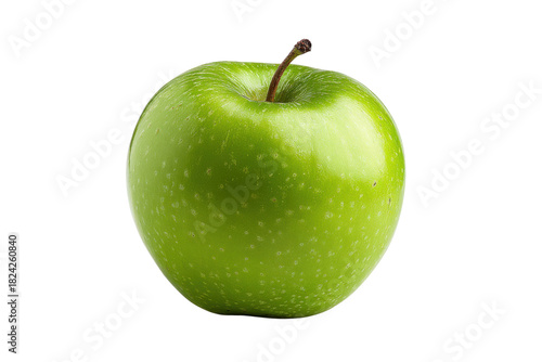 Single bright green apple with stem on black background studio shot fruit food, Isolated On Transparent Background, Png