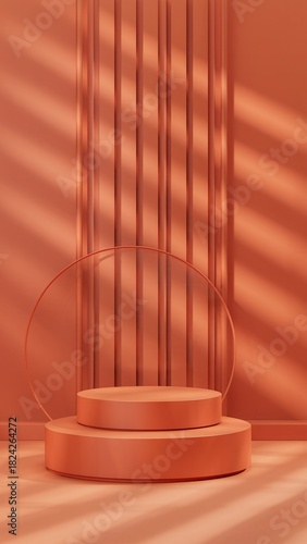 Minimalist coral pedestal with natural light and shadow patterns