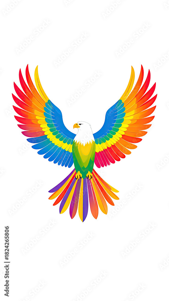 Obraz premium Vibrant Rainbow Eagle Spreading Majestic Wings in Flight.