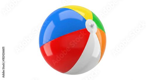 A vibrant multi-colored inflatable beach ball, transparent background