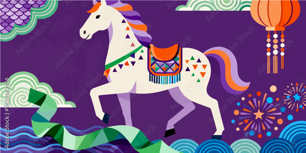 Naklejka premium Background of the Year of the Horse Poster
