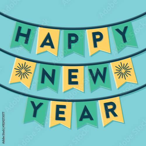 Happy new year celebration bunting flags