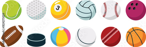 Assorted Sports Balls Collection Flat Design illustration