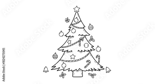 Hand-drawn christmas tree doodle line art vector