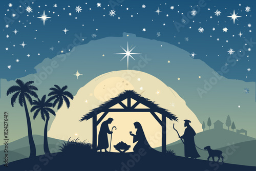 Depicting Nativity Scene Silhouette With Stars And Crisp Creative Visual