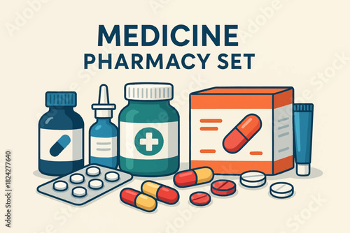 vector illustration of a Medicine pharmacy set 