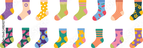Colorful Patterned Socks Collection Flat Design illustration