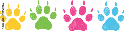 Colorful Paw Prints Collection on White Background illustration vector