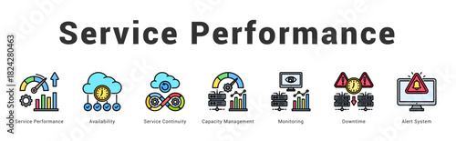 Service Performance Modern and clean web banner illustration featuring thematic icons for visual communication